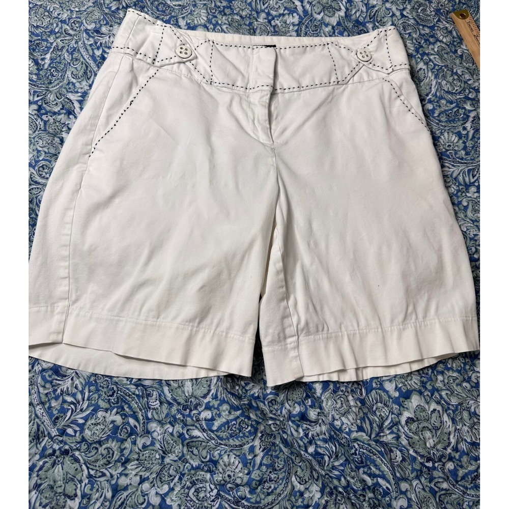 Willi Smith Womens White Pick Stitch Cotton Blend Shorts Size 6 W57065